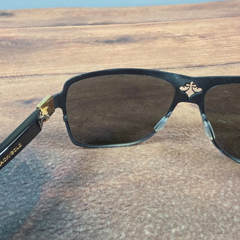 Affliction Rebel Sunglasses Mens OS Black Gold Good Fleur De Lis Gothic Aviator